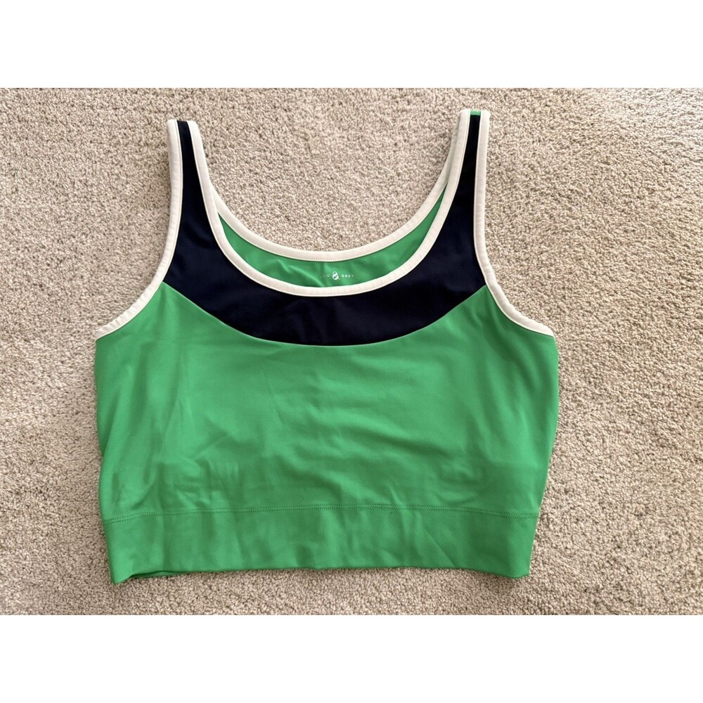 Loft Lou & Gray Green Sports Bra with Navy Blue Accent and White Trim - XL